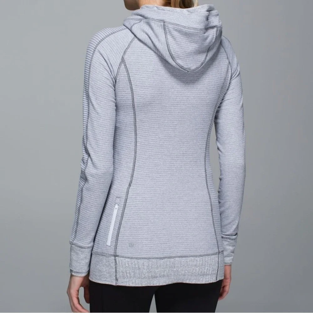 Lululemon Think Fast Run Hoodie Checker White Heathered Gray Slate Stripe Size 8